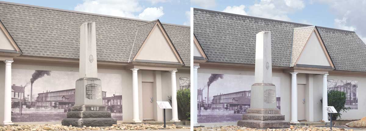 before and after photo of the monument 