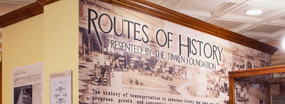 wall of the routes of history exhibit at the anderson county museum